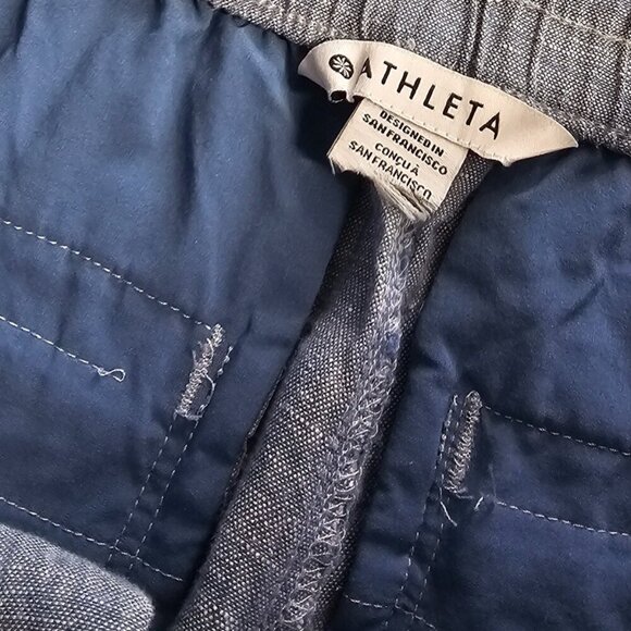 Athleta Womens Reatreat Linen Wide Leg Pant Size 2 Blue 100% Linen Slit Bottom - Picture 7 of 8